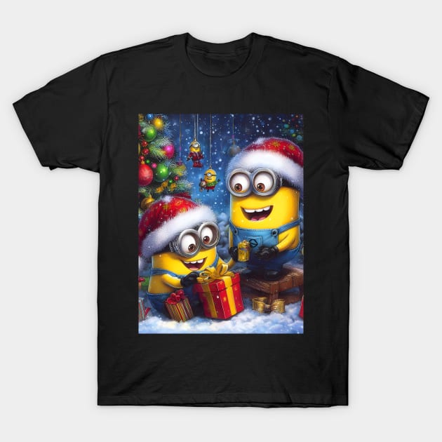 Merry Minions: Festive Christmas Art Prints Featuring Whimsical Minion Designs for a Joyful Holiday Celebration! T-Shirt by insaneLEDP